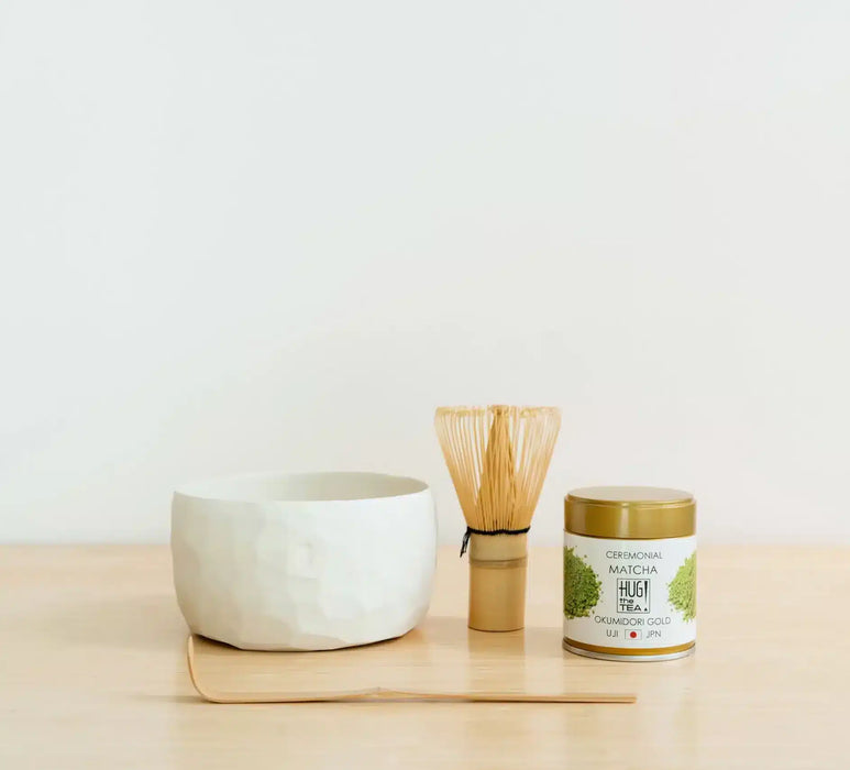 UJI MATCHA SET GOLD – with handmade white bowl (4-pcs)