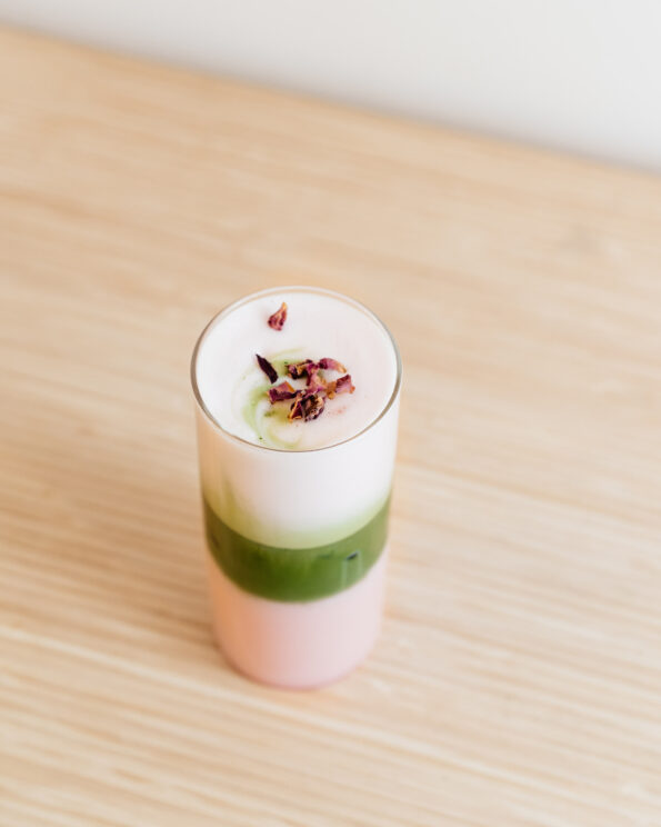 iced rose matcha latte