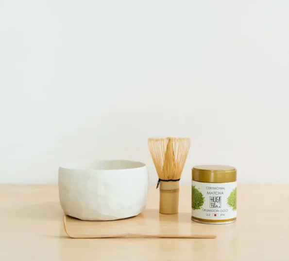 UJI MATCHA SET GOLD – with handmade white bowl (4-pcs)